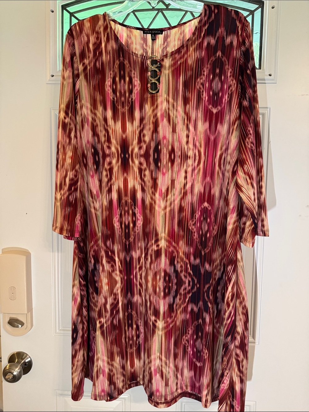 Ava & Grace Burgundy, Pink and Cream Midi dress with Ring Accent